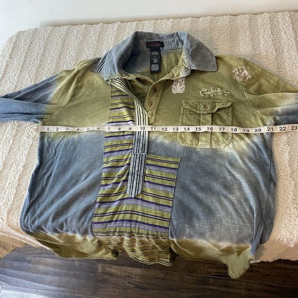 Custo Barcelona Long Sleeve Green Blue Collared Button Front Shirt Mens Medium - Picture 13 of 15